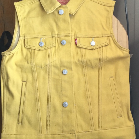 yellow denim vest